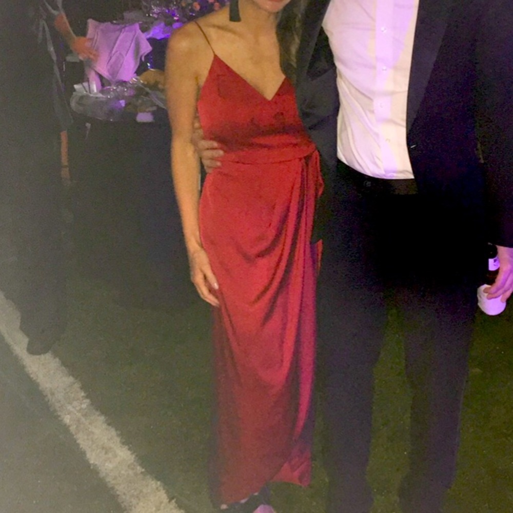 Red satin midi dress